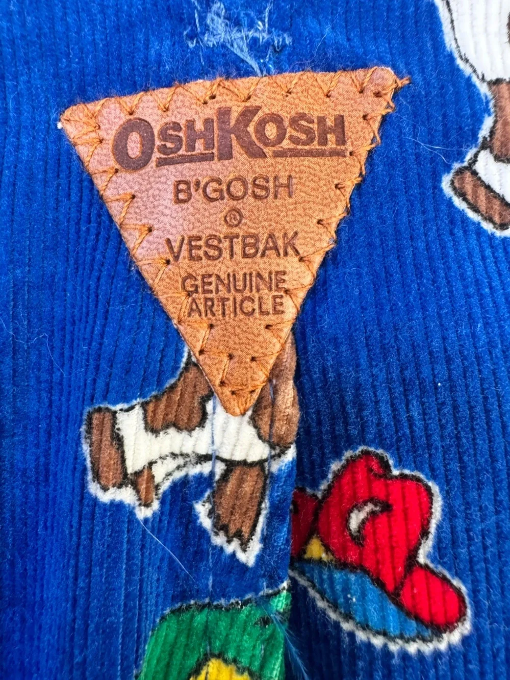 VTG OshKosh Corduroy Vestbak Overalls Blue  Western Horse Pattern Toddler 4T USA